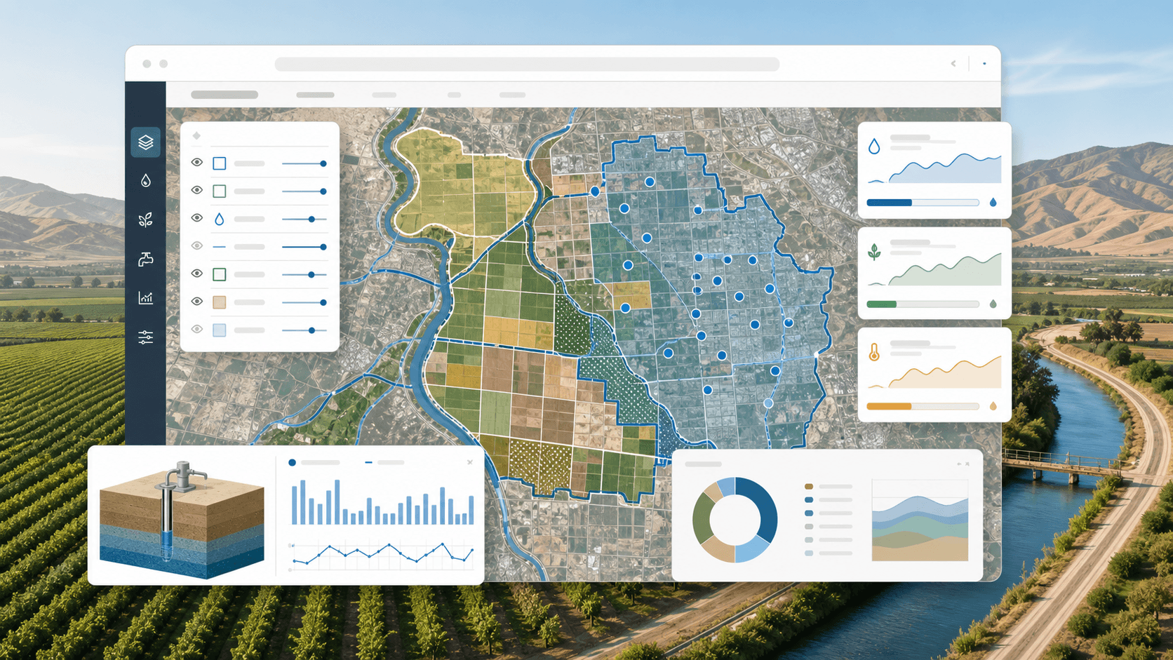 GIS and Data Tools for California Water and Agriculture Teams architecture illustration
