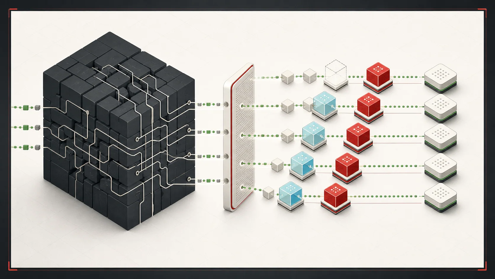 Legacy system capabilities moving incrementally through an adapter boundary into modular services
